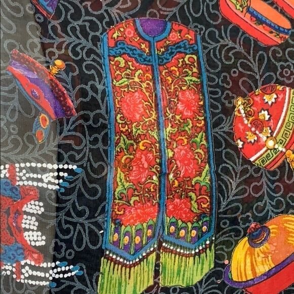 Vintage Chinese clothing design black rayon scarf - Picture 9 of 10